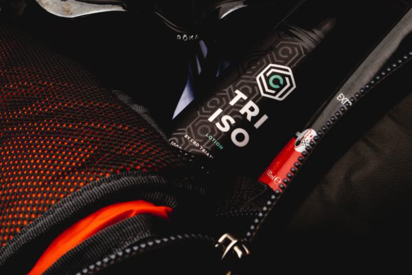 CBD Pain Relief Lotion in a gym bag at CBD Triathlete